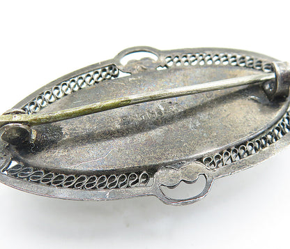 925 Sterling Silver  Vintage Cabochon Cut Milky Quartz Brooch Pin  BP2606