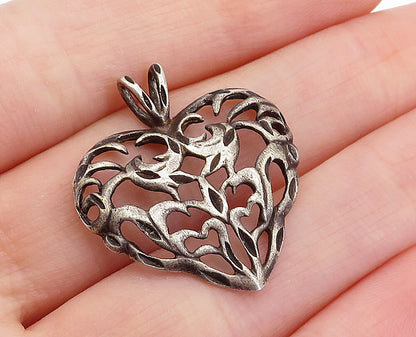 925 Sterling Silver  Vintage Dark Tone Open Design Love Heart Pendant  PT3252