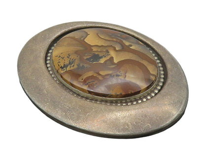 925 Sterling Silver  Vintage Brown Jasper Dark Tone Slide Pendant  PT10780