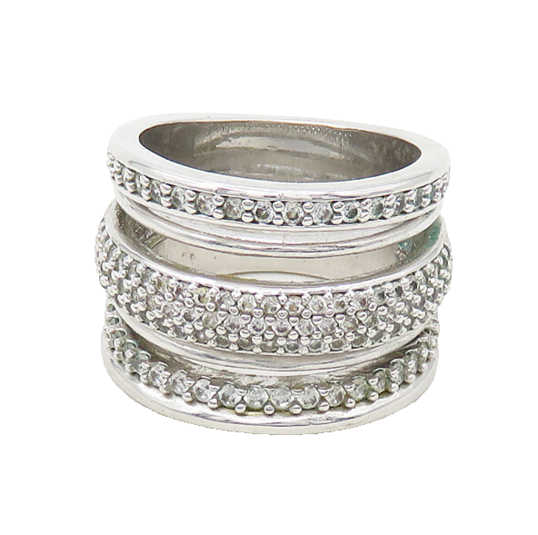 925 Sterling Silver  Shiny White Topaz Split Shank Band Ring Sz 7  RG17101