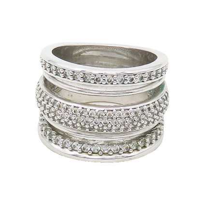 925 Sterling Silver  Shiny White Topaz Split Shank Band Ring Sz 7  RG17101