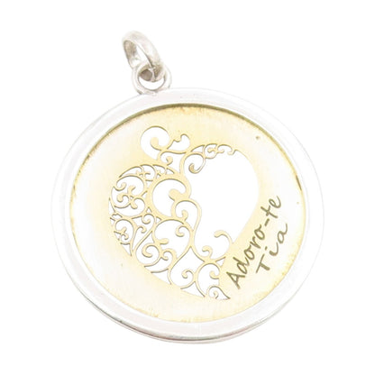 925 Sterling Silver Vintage Pendant I Adore You  Aunt Love Heart Medal  PT25270