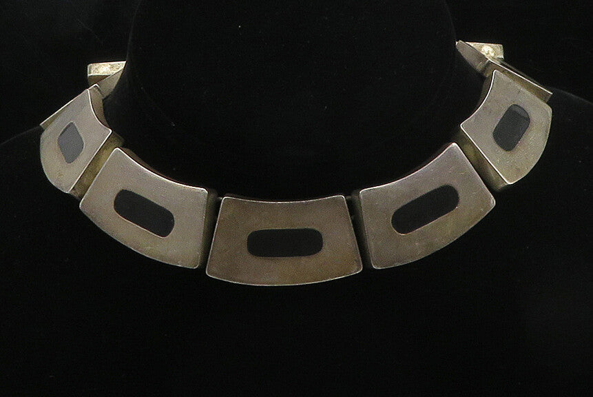 MEXICO 925 Sterling Silver Vintage Inlaid Gemstone Chain Necklace  NE2756