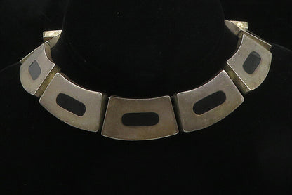 MEXICO 925 Sterling Silver Vintage Inlaid Gemstone Chain Necklace  NE2756