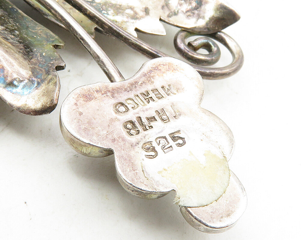 MEXICO 925 Sterling Silver  Vintage Grape Bunch Floral Leaf Brooch Pin  BP3656