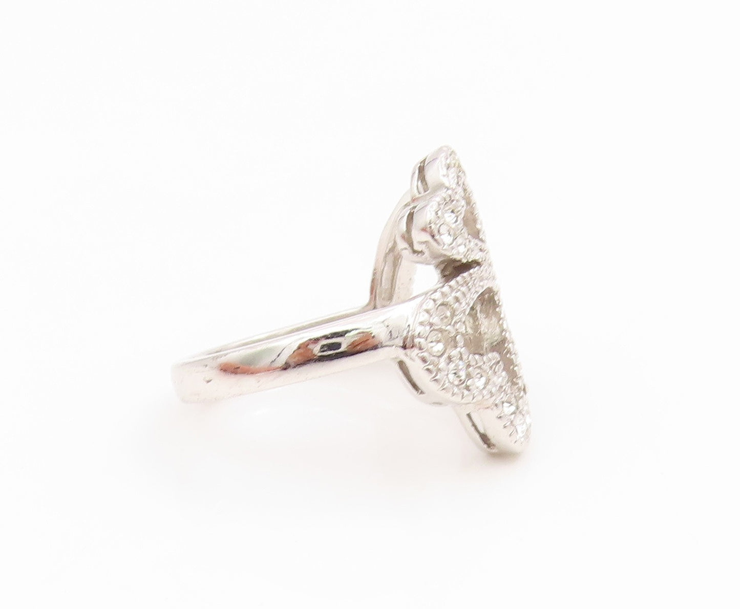 925 Sterling Silver Vintage Ring CZ Intertwined Triple Love Heart  Sz 7  RG34624