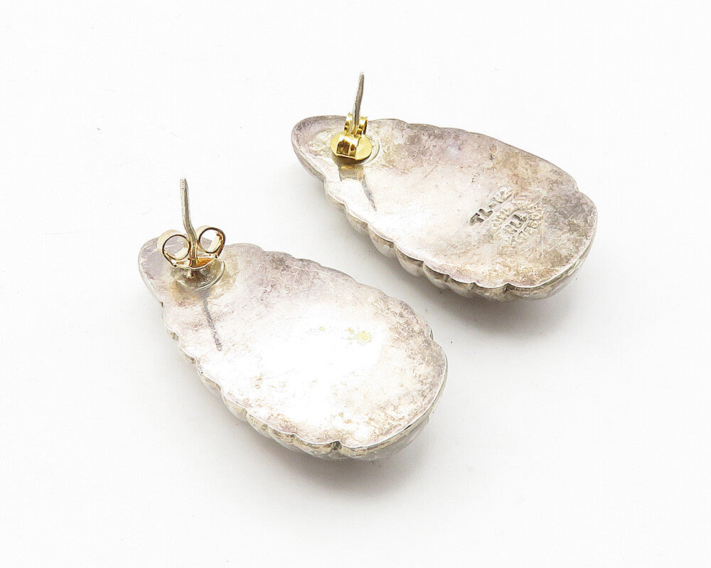 MEXICO 925 Sterling Silver  Vintage Shiny Hollow Fluted Drop Earrings  EG5652