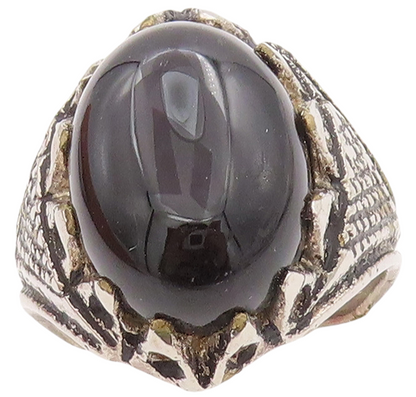 925 Sterling Silver Vintage Ring Large Carved Cabochon Onyx  Sz 11  RG28890