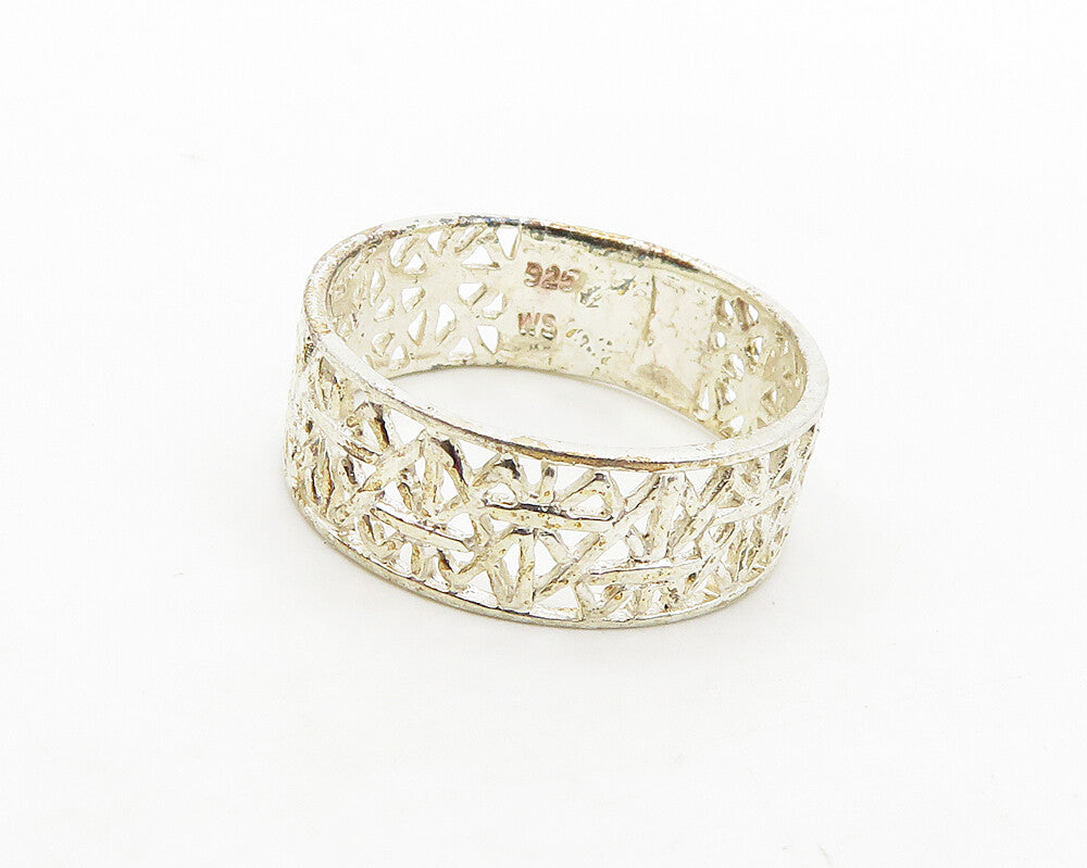 925 Sterling Silver  Vintage Shiny Open Design Round Band Ring Sz 7  RG17291