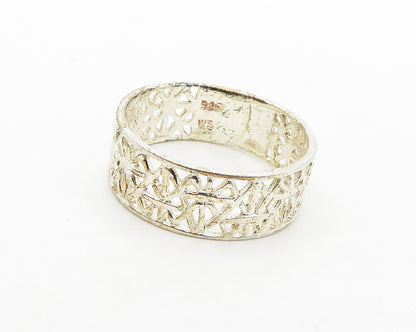 925 Sterling Silver  Vintage Shiny Open Design Round Band Ring Sz 7  RG17291