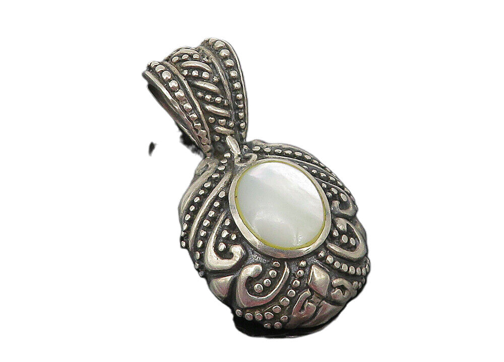 925 Sterling Silver  Vintage Mother Of Pearl Swirl Twist Dome Pendant  PT9458