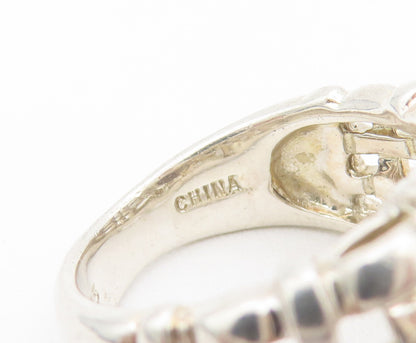 925 Sterling Silver Vintage Ring Checks Woven Effect Smokey Quartz Sz 6  RG27905