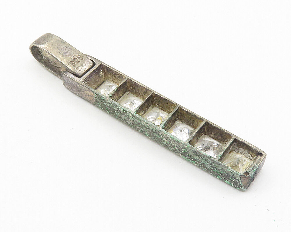 925 Sterling Silver  Vintage Cubic Zirconia Vertical Bar Drop Pendant  PT8288