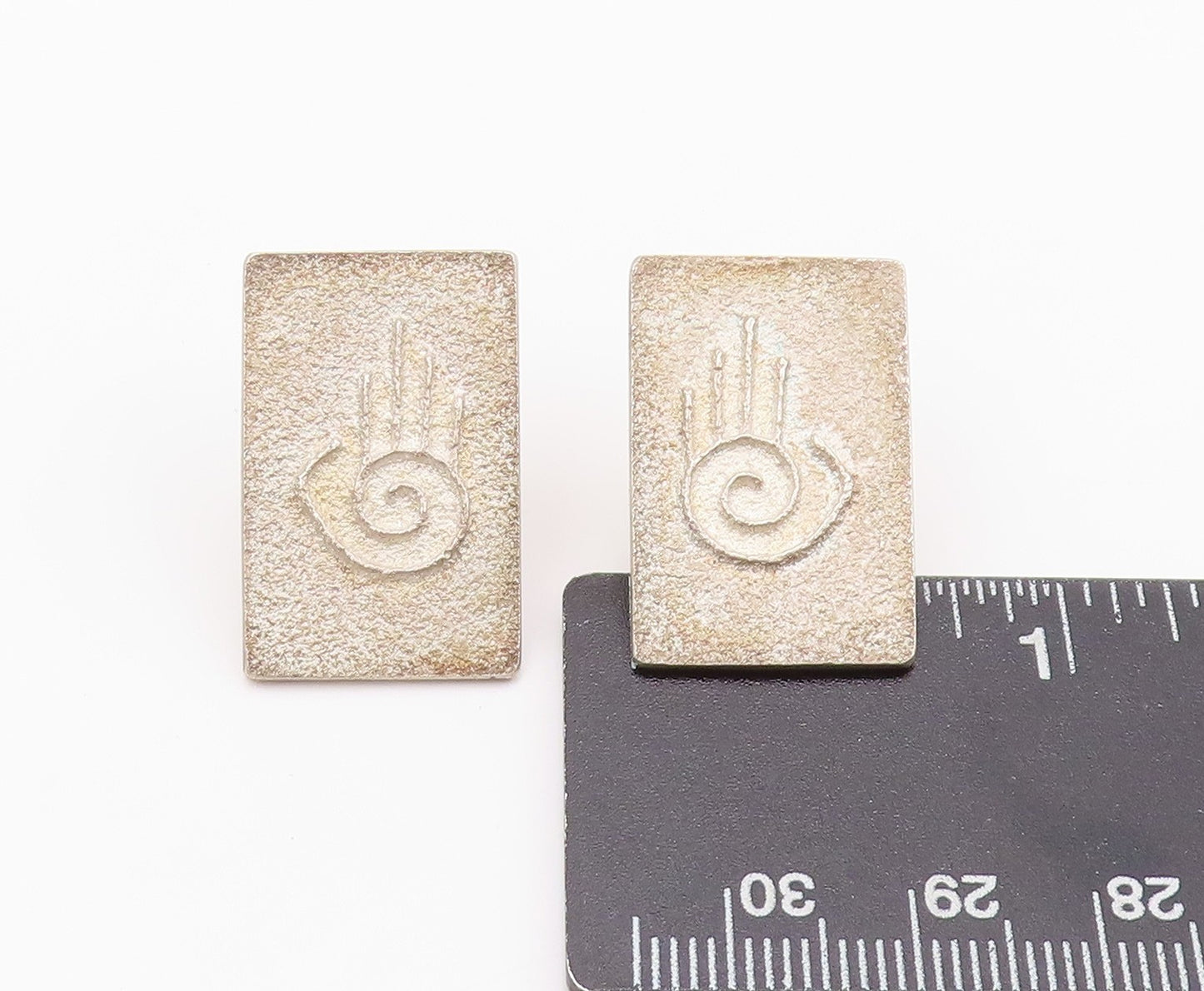 925 Sterling Silver Vintage Earrings Stylized Hands With Spiral Motif  EG13513