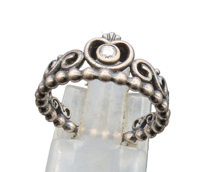 PANDORA 925 Sterling Silver Vintage Beaded Royal Crown Topaz Ring Sz 6 RG24602