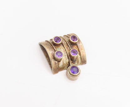 925 Sterling Silver Vintage Pendant Antique Grooved Design Amethyst  PT24451