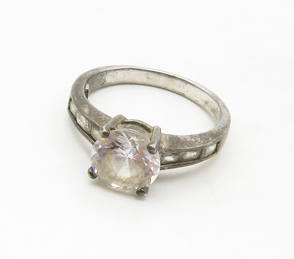 925 Sterling Silver  Vintage Cubic Zirconia Solitaire Ring Sz 7.5  RG16794