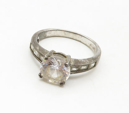 925 Sterling Silver  Vintage Cubic Zirconia Solitaire Ring Sz 7.5  RG16794