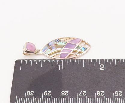 925 Sterling Silver Vintage Pendant Eye Shape Cutout Inlay Abalone  PT23101