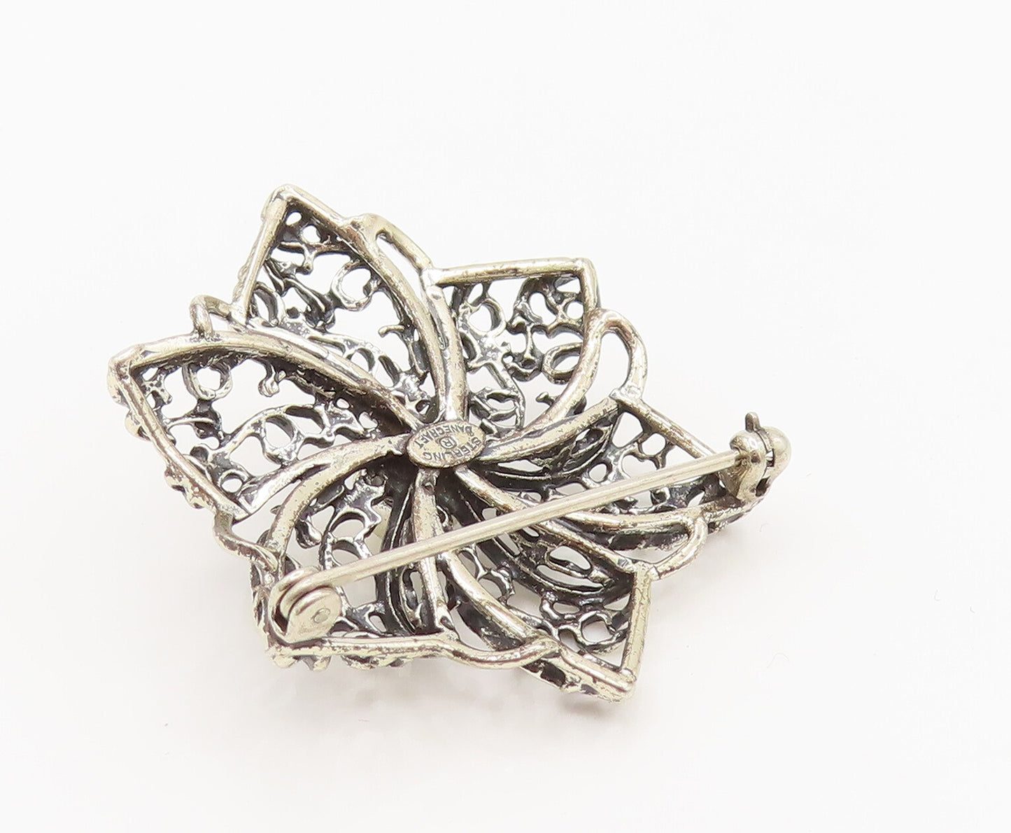 DANECRAFT 925 Silver  Vintage Openwork Flower Pinwheel Brooch Pin  BP10121