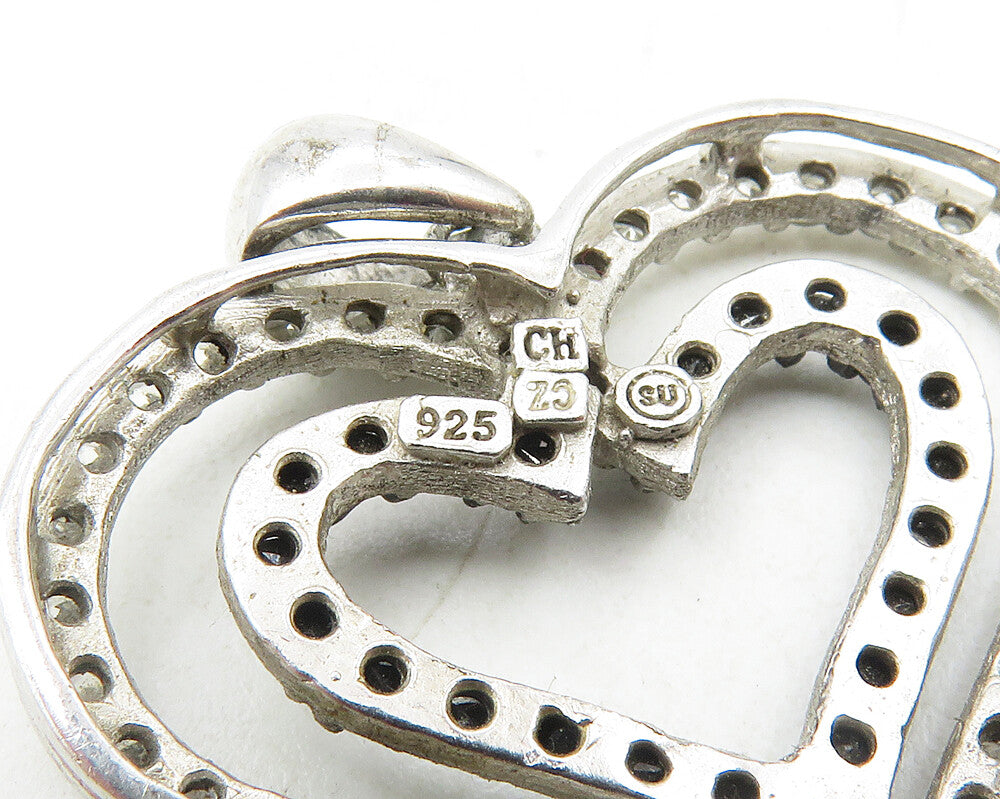 925 Sterling Silver  Vintage Topaz & Black Hematite Love Heart Pendant  PT7304