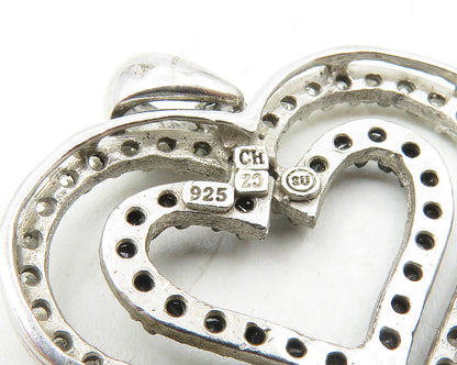 925 Sterling Silver  Vintage Topaz & Black Hematite Love Heart Pendant  PT7304