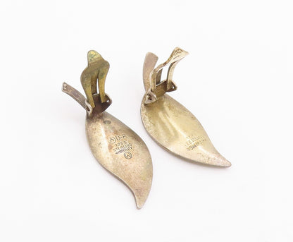 925 Sterling Silver Vintage Earrings DAVID ANDERSEN NORWAY Enamel Leaf  EG14277