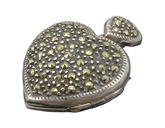 925 Sterling Silver  Vintage Marcasite Swirl Love Heart Pendant  PT11709