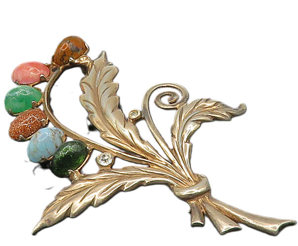 BB 925 Silver Vintage Goldstone Turquoise & Multi Stone Brooch Pin BP7068