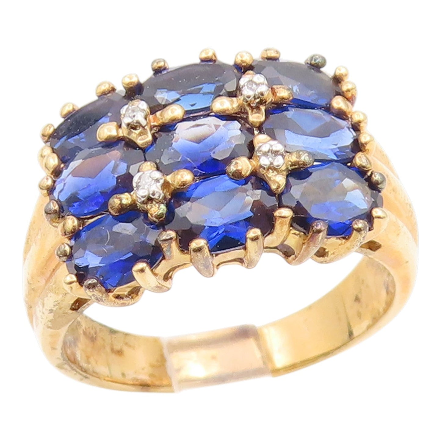 925 Sterling Silver Vintage Ring Gold Plated Sapphire & CZ Cluster Sz 10 RG35329