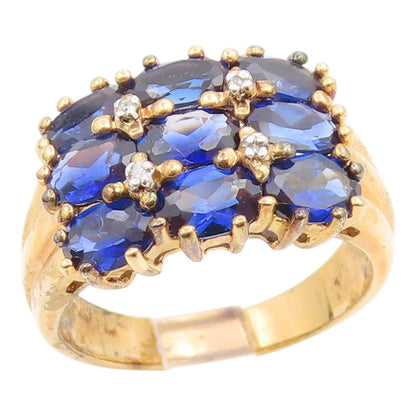 925 Sterling Silver Vintage Ring Gold Plated Sapphire & CZ Cluster Sz 10 RG35329