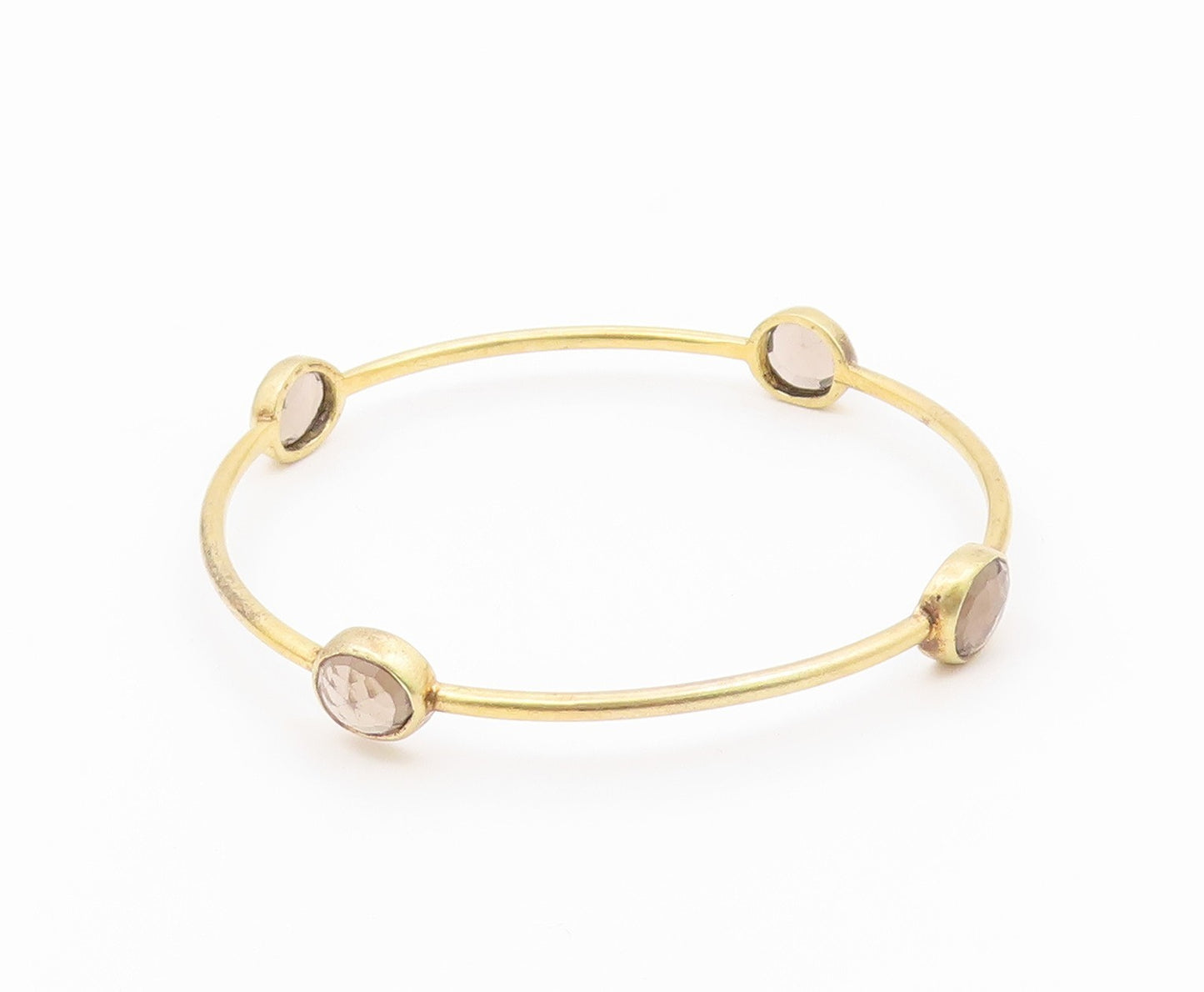 925 Sterling Silver  Vintage Faceted Stone Gold Plated Bangle Bracelet  BT8685