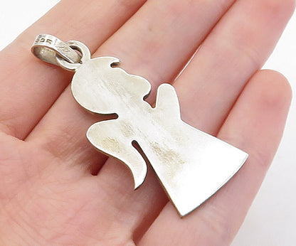 925 Sterling Silver  Vintage Shiny Smooth Angel Motif Drop Pendant  PT4812