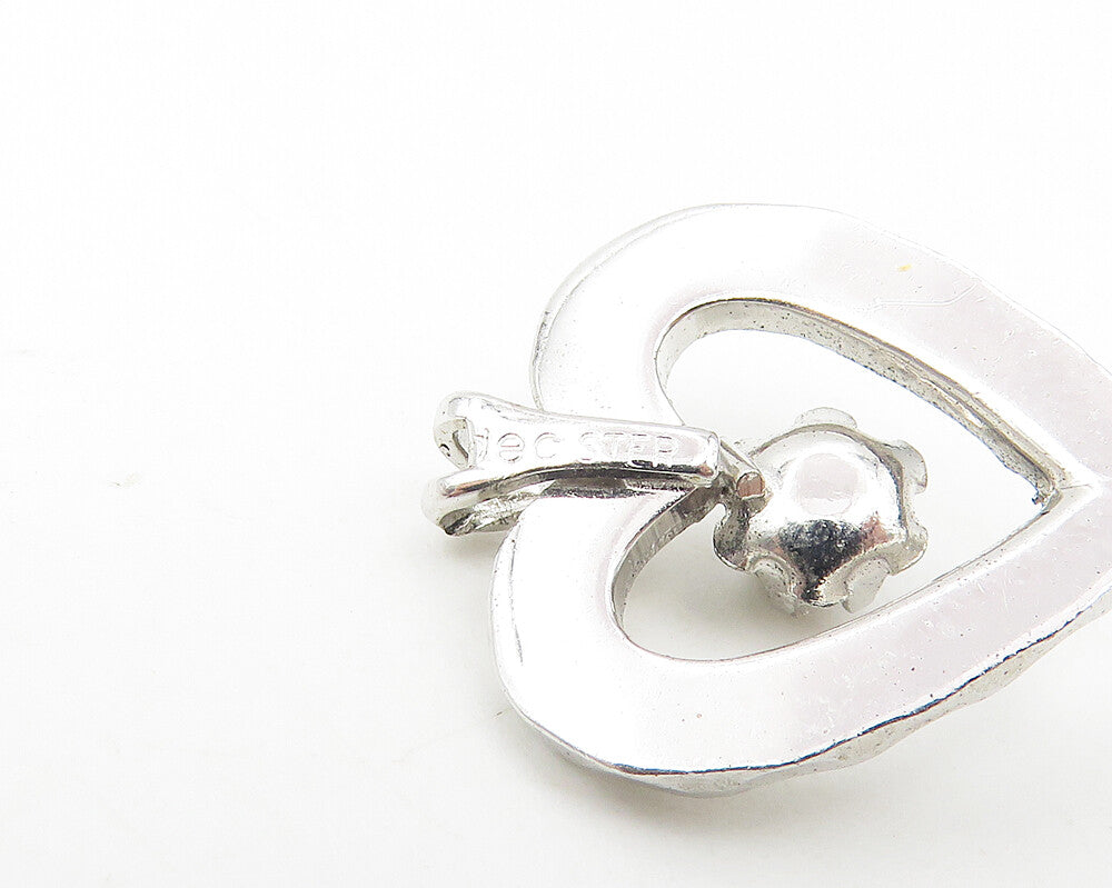 925 Sterling Silver  Petite Genuine Diamond Floral Love Heart Pendant  PT8846