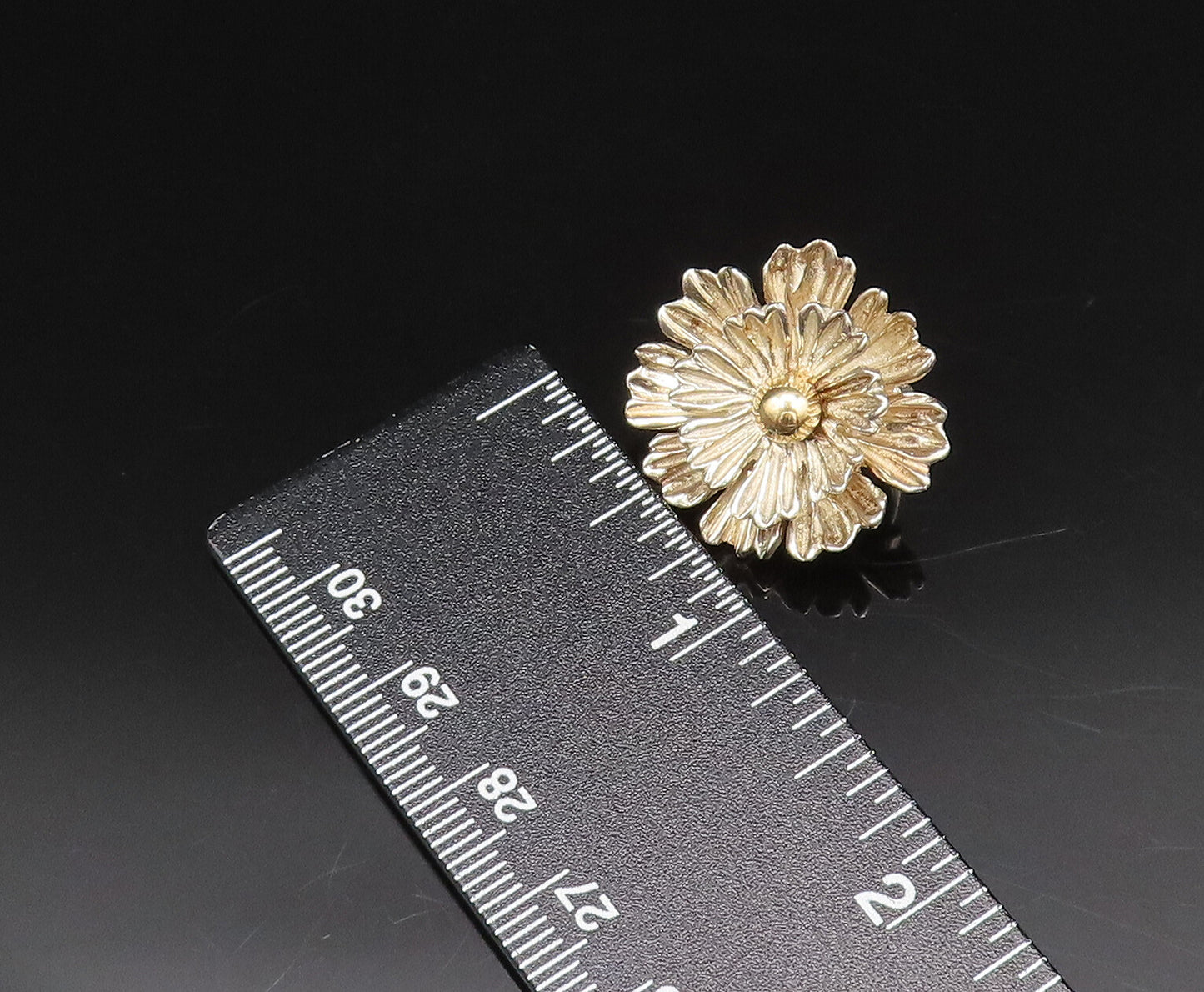 ESPO SIG 14K GOLD & 925 Silver Vintage Chrysanthemum Clip Earrings EG12188