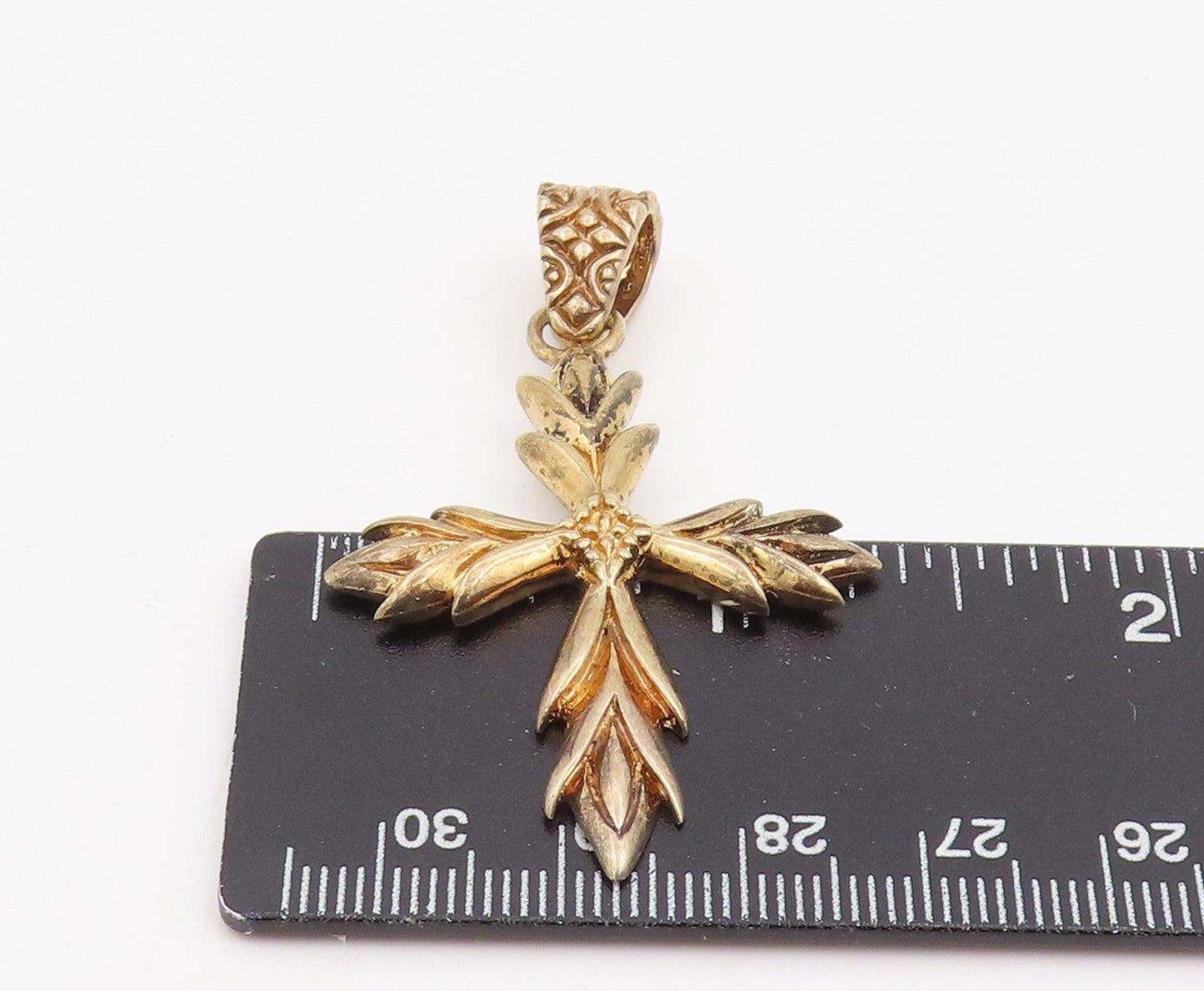 925 Sterling Silver Vintage Pendant Gold Plated Leaf Design Holy Cross  PT25893
