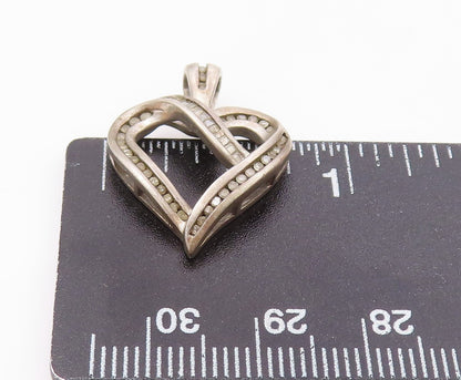 925 Sterling Silver  Vintage Genuine Diamonds Open Love Heart Pendant  PT21503