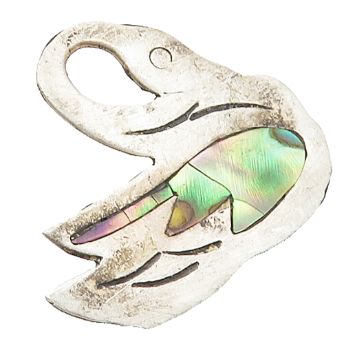 MEXICO 925 Sterling Silver  Vintage Abalone Shell Swan Brooch Pin  BP3551