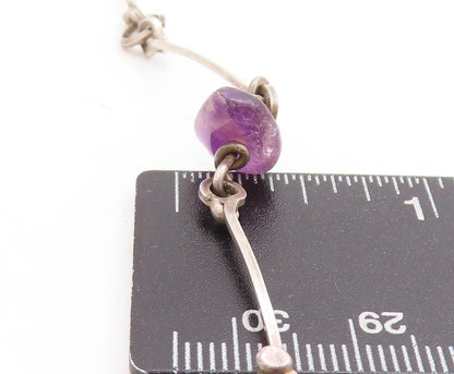 925 Sterling Silver Vintage Amethyst & Quartz Bar Link Chain Necklace NE2126
