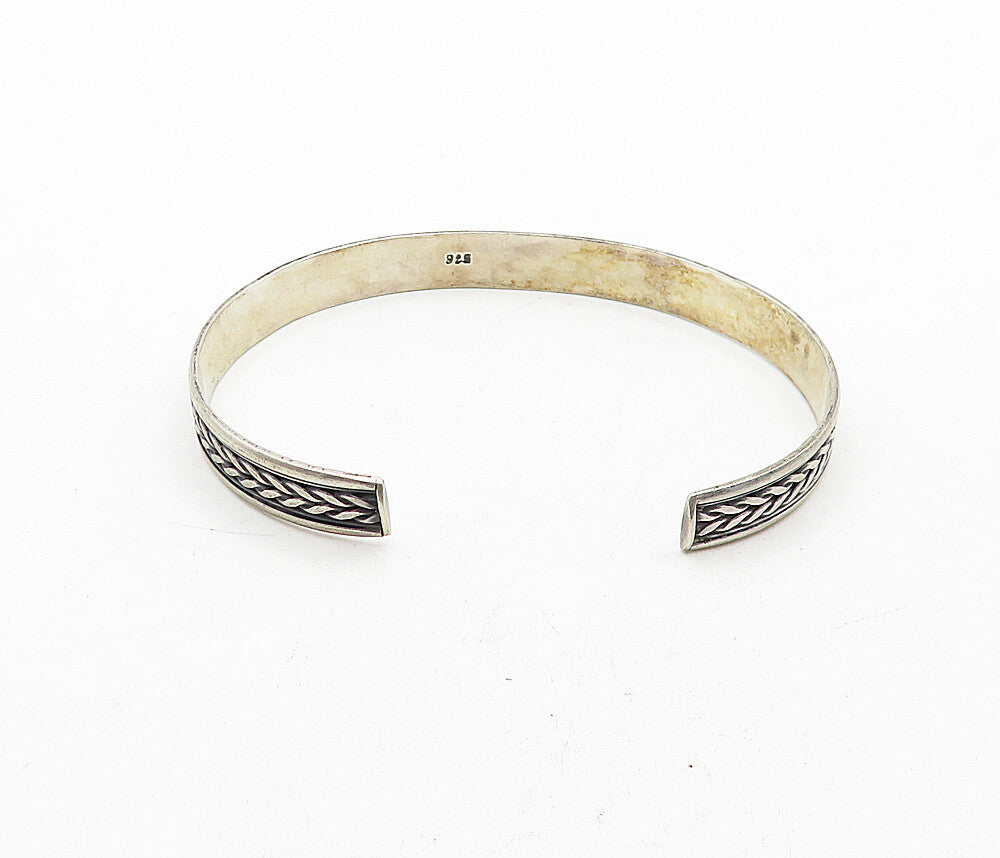 925 Sterling Silver  Vintage Dark Tone Wheat Pattern Cuff Bracelet  BT1664