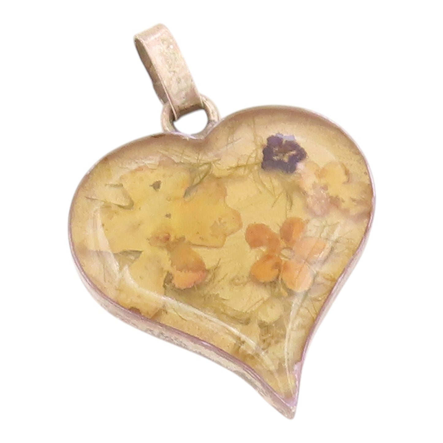 925 Sterling Silver  Vintage Floral Glass Art Love Heart Pendant  PT18824