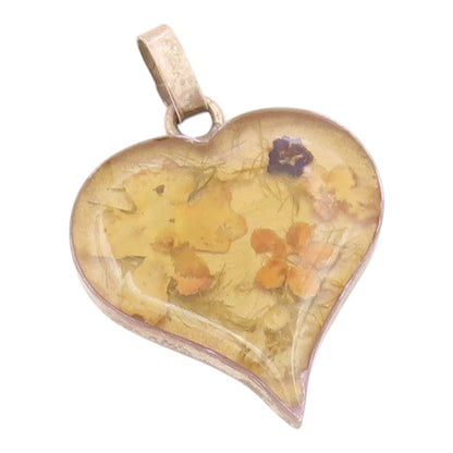 925 Sterling Silver  Vintage Floral Glass Art Love Heart Pendant  PT18824