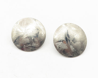 925 Sterling Silver  Vintage Shiny Etched Pattern Round Drop Earrings  EG6133