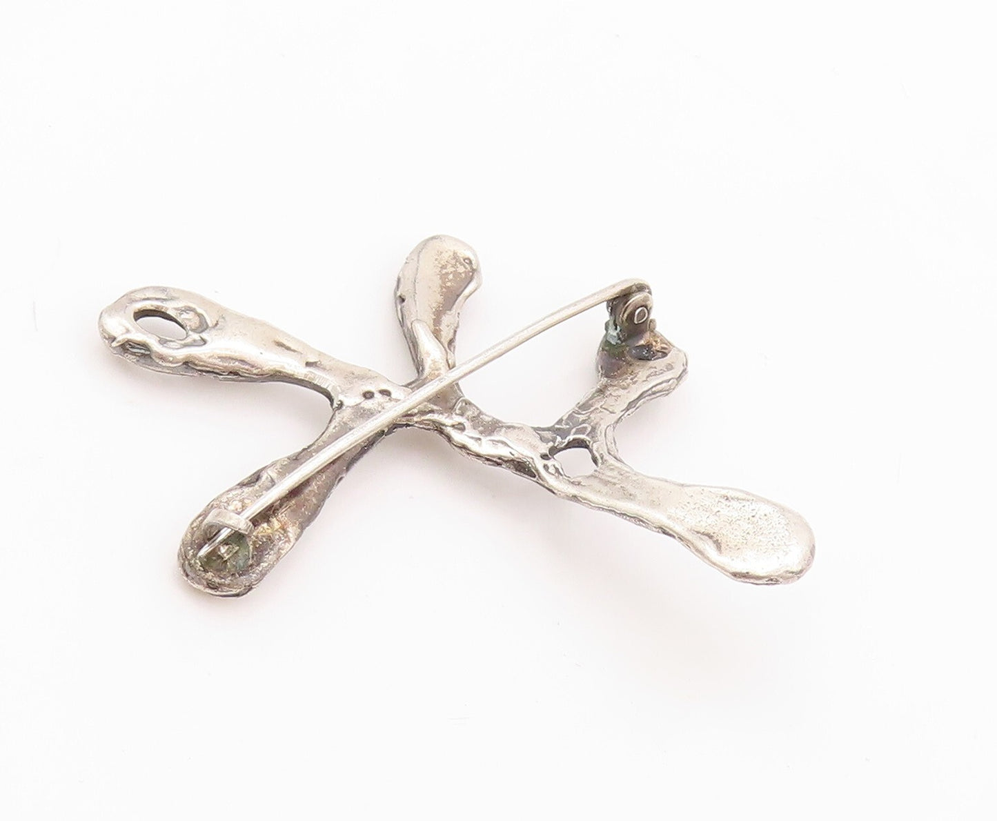925 Sterling Silver Vintage Brooch Pin Brutalist Cutout Chi Symbol  BP11190