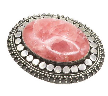 925 Sterling Silver Vintage Cabochon Cut Rhodochrosite Brooch Pin BP6869