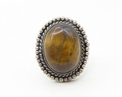 925 Sterling Silver  Vintage Tiger's Eye Twist Cocktail Ring Sz 7  RG11202
