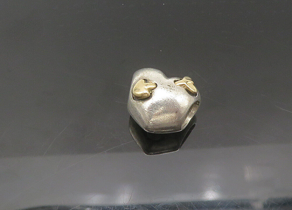 PANDORA 925 Silver & 14K GOLD  Vintage Two Tone Heart Slide Pendant  PT18009