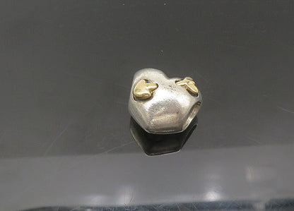 PANDORA 925 Silver & 14K GOLD  Vintage Two Tone Heart Slide Pendant  PT18009