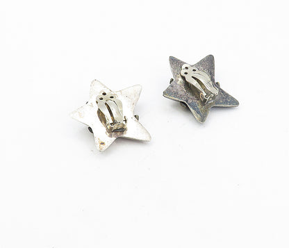 925 Sterling Silver  Vintage Two Tone Wrapped Star Non Pierce Earrings  EG4199