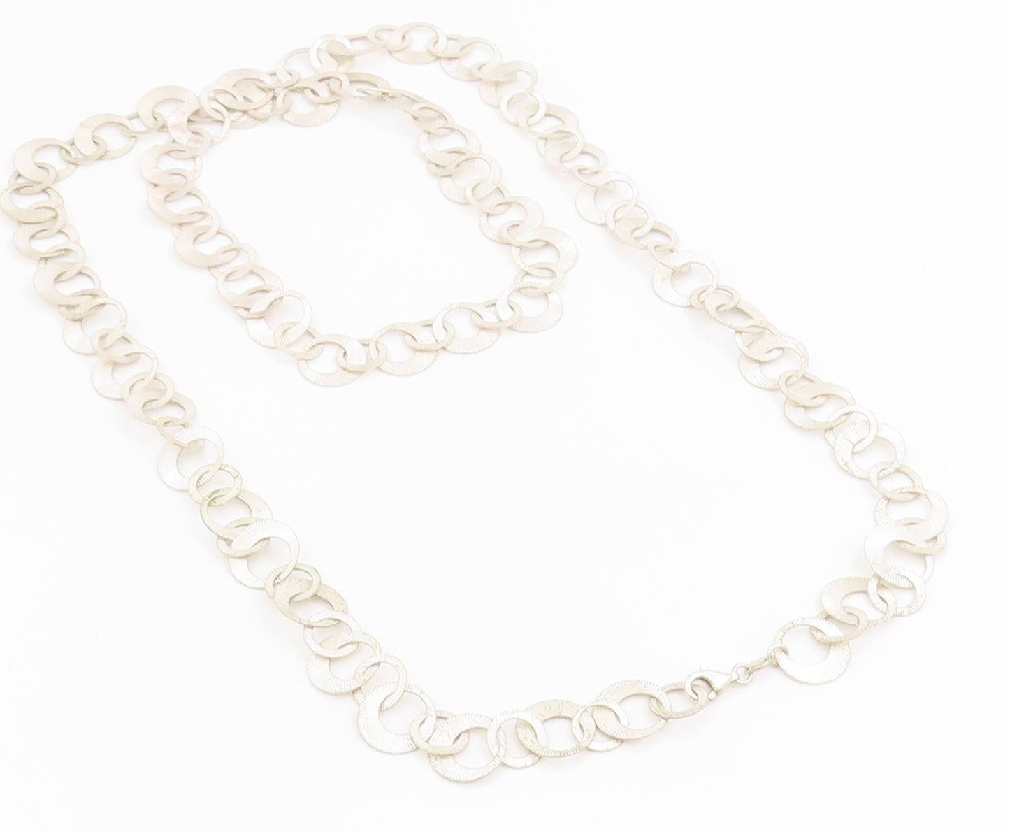 925 Sterling Silver Vintage Necklace Chunky Etched Geometric Circle Link  NE4744